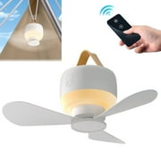 Portable Ceiling Fan Mini 5V USB Hanging Tent Fans with LED Light And Remote Control Outdoor Travel Canopy Fan for Bedroom Dormitory RV Camping
